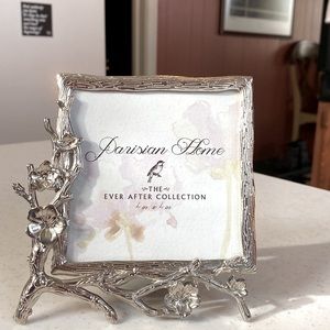 Beautiful Silver Tone Dogwood Design Photo Frame, Holds 4” x 4” Picture, EUC!